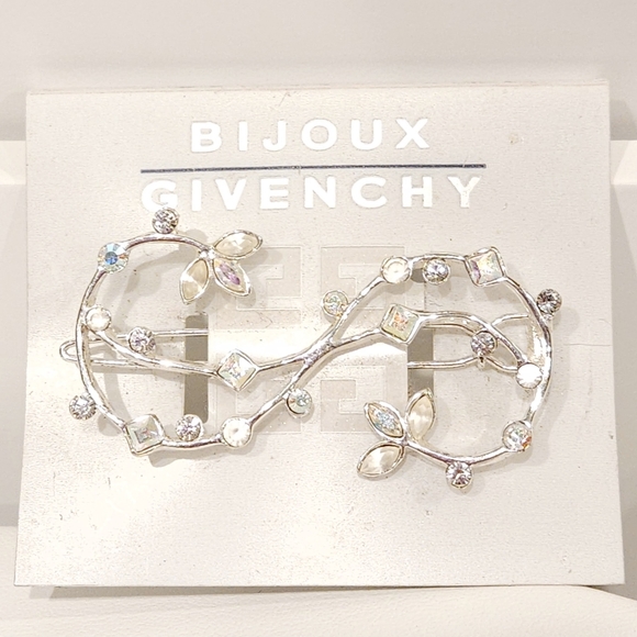 Vintage Givenchy Silver Tone Swarovski Crystal Floral Hair Barrette Clip NWT main image 6
